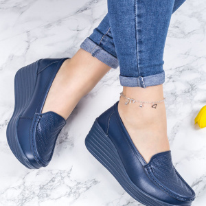 Pantofi cu platforma ,model din piele ,nuanta de bleumarin - Img 4