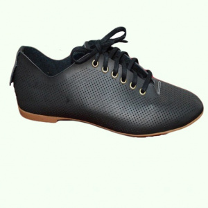 Pantofi cu siret din piele naturala model tip plasa, de culoare neagra - Img 6