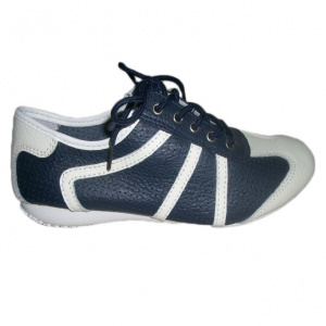 Pantofi din piele cu perforatii, de culoare bleumarin, cu talpa joasa