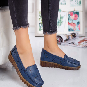 Pantofi perforați damă bleumarin din piele naturală cu talpă confortabilă - Img 4