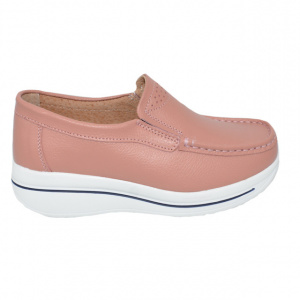 Pantofi roz cu talpa ortopedica ,din piele,model simplu - Img 1