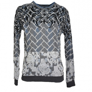 Pulover tineresc, de culoare bleumarin-gri, imprimeu geometric - Img 1