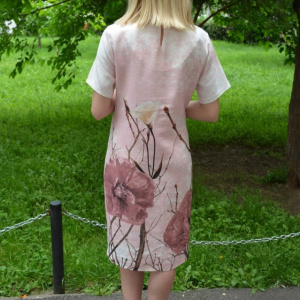 Rochie Aida de zi,design floral,nuanat alb-roz - Img 5