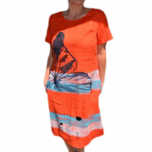 Rochie casual-elegant cu imprimeu, culoare corai - Img 1