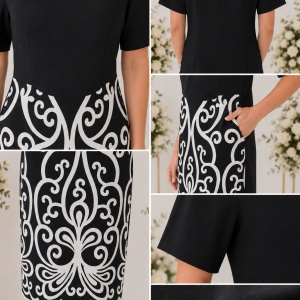 Rochie casual-eleganta, design alb pe fundal negru, masura mare - Img 3