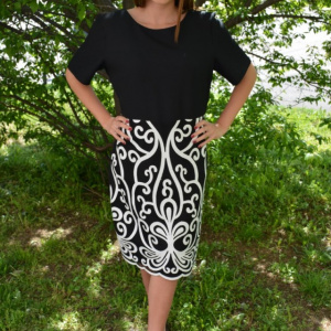 Rochie casual-eleganta, design alb pe fundal negru, masura mare - Img 6
