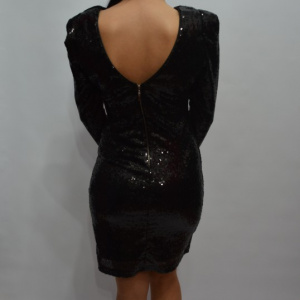 Rochie chic de ocazie, model scurt in nuanta negru cu paiete fine - Img 7