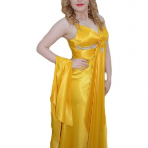 Rochie chic lunga, de culoare galbena, cu decolteu in V - Img 1