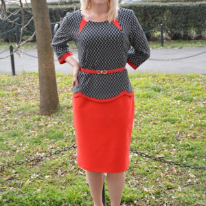 Rochie chic si in tendinte tip costum rosu-negru, masura mare - Img 2
