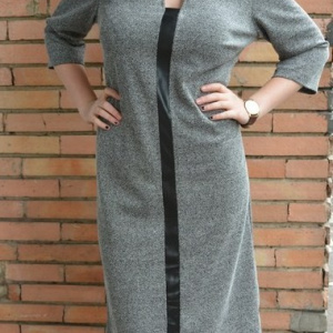 Rochie comoda de zi, culoare negru-alb cu piele ecologica - Img 2