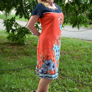 Rochie comoda din bumbac, masura mare, design multicolor - Img 3