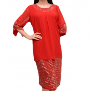 Rochie cu aspect de costum, cu decolteu mic si maneca trei-sfert - Img 1
