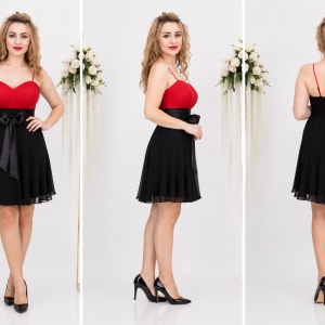 Rochie cu breretele rafinate, nuanta de rosu, fundita fashion - Img 4