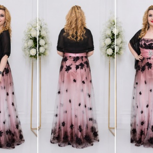 Rochie cu design de fluturi, nuanta de plamaniu, esarfa - Img 2