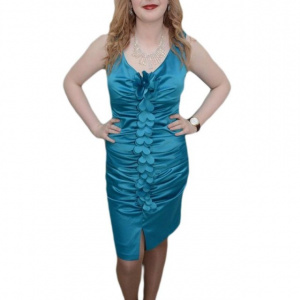 Rochie cu design interesant aplicat, nuanta de turcoaz