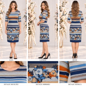 Rochie cu maneca trei-sferturi, nuanta de bleumarin - Img 2