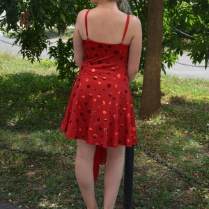 Rochie de banchet, cu buline, de culoare rosie - Img 6