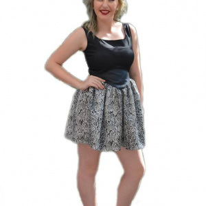 Rochie de culoare negru-argintiu si insertie din piele ecologica - Img 1