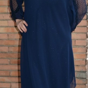 Rochie de gala bleumarin, masura mare, insertie de voal deasupra - Img 5