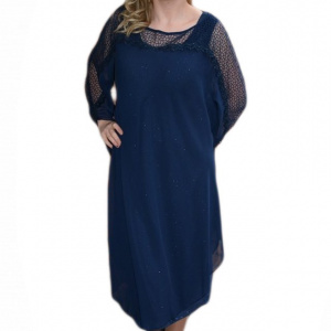 Rochie de gala bleumarin, masura mare, insertie de voal deasupra - Img 1