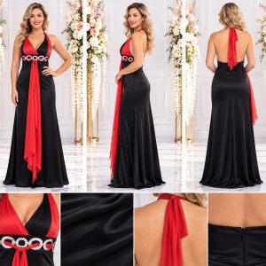 Rochie de gala eleganta, din saten negru si voal rosu, design aparte - Img 2