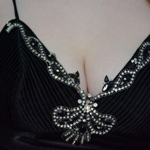 Rochie de gala, nuanta de negru, strasuri argintii aplicate - Img 4