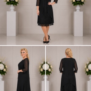 Rochie de ocazie din dantela si voal, neagra, maneca scurta - Img 3