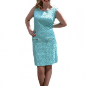 Rochie de ocazie, flori imprimate in material, turcoaz - Img 1