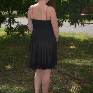 Rochie de ocazie frumoasa, bicolora, neagra cu roz, in falduri ample - Img 4