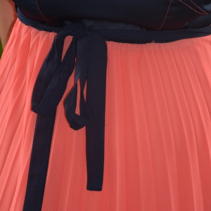 Rochie de ocazie, frumoasa, combinatie de corai cu bleumarin, lunga - Img 6