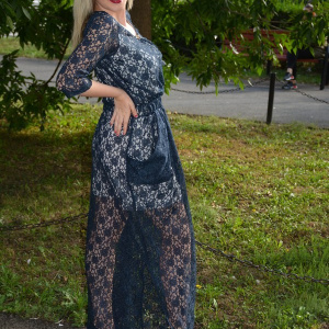 Rochie de ocazie lunga, cu captuseala scurta si dantela bleumarin - Img 6