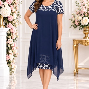 Rochie de ocazie, masura are, din voal si dantela, nuanta bleumarin