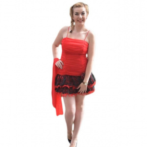 Rochie de ocazie mini, de culoare rosie, cu model de fronseuri - Img 1