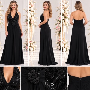 Rochie de ocazie moderna, neagra in totalitate, cu un design frumos - Img 2