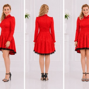 Rochie de ocazie, rosie cu inserti de dantela neagra - Img 3