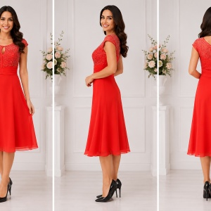 Rochie de ocazie rosie, disponibila in serie mare, cu insertii pietre - Img 4