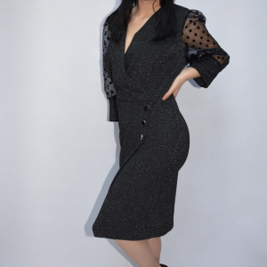 Rochie de ocazie Seline cu maneci bufante si nasturi,neagra - Img 2