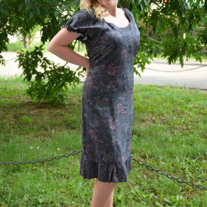 Rochie de primavara-vara, imprimeu oceanic, nuante de gri-roz - Img 3