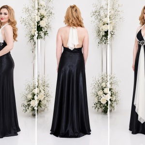 Rochie de seara cu combinatia clasica de negru-alb, cu paiete - Img 3