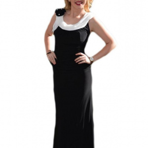 Rochie de seara lunga, neagra, eleganta, cu insertii albe pentru design - Img 1