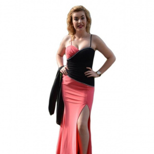 Rochie de seara rafinata, combinatie de roz cu negru, design sexi - Img 1