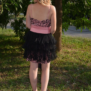 Rochie de seara scurta, animal-print, o parte detasabilla, roz cu negru - Img 5