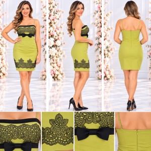 Rochie de seara scurta, pe verde deschis, frumos cambrata pe corp - Img 2
