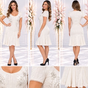 Rochie de vara, alba, cu aspect creponat si broderie deosebita - Img 2