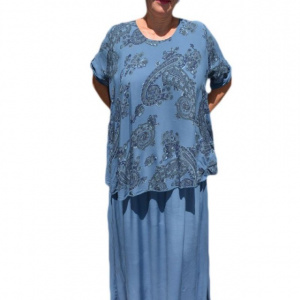 Rochie de vara culoare de bleumarin cu imprimeu gri - Img 1