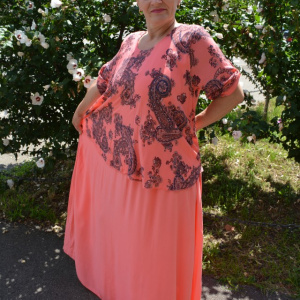Rochie de vara culoare de corai cu imprimeu bleumarin - Img 4