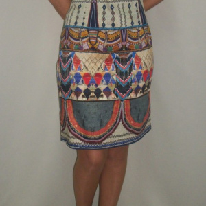 Rochie de vara, de culoare bej, cu imprimeu abstract multicolor - Img 2