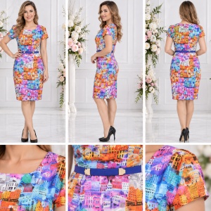 Rochie de vara, masura mare, cu imprimeu rafinat multicolor - Img 2