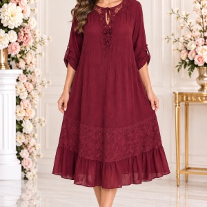 Rochie de vara Reagan cu insertii de dantela nuanta de marsala