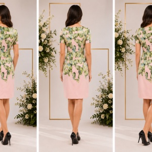 Rochie de zi cu imprimeu cu fluturi mari pe fond corai - Img 2